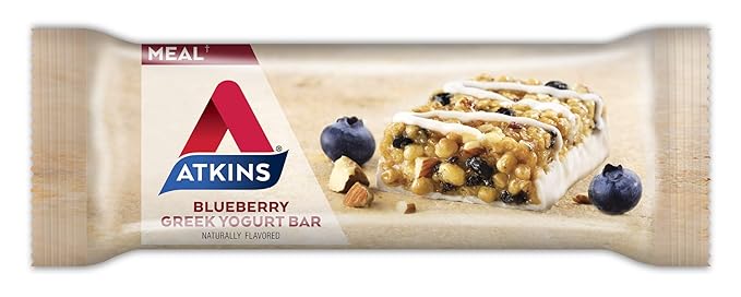 Atkins Blueberry Soft Baked & Greek Yogurt Protein Meal Bars, 15g Protein, 2-3g Sugar, High Fiber, Low Carb, 4 Packs (20 Bars) & 5 Count