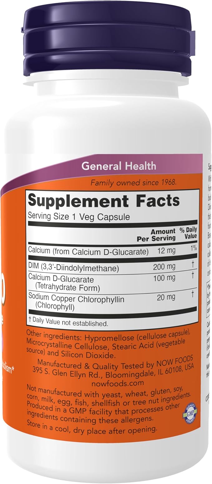 NOW Foods Supplements, DIM 200 (Diindolylmethane) with Calcium D-Glucarate, 90 Veg Capsules