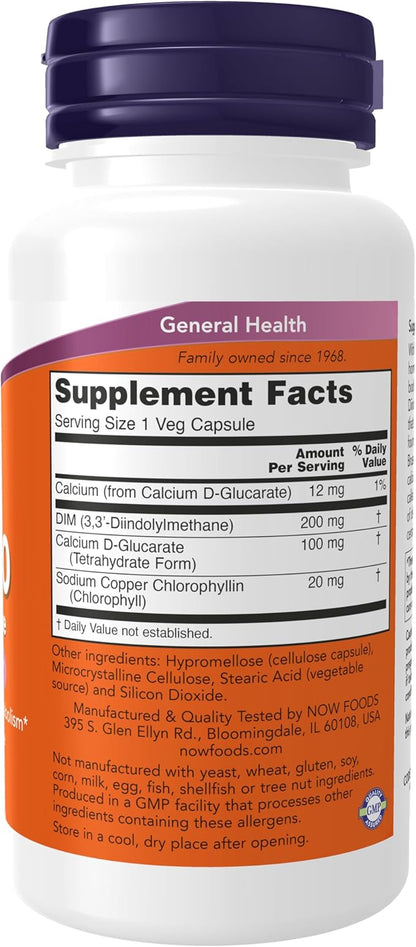 NOW Foods Supplements, DIM 200 (Diindolylmethane) with Calcium D-Glucarate, 90 Veg Capsules