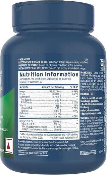 GNC Triple Strength Omega 3 Fish Oil 1000mg, 120 Count, Supports Joint, Skin, Eye, and Heart Health