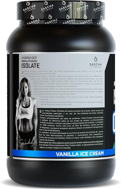 SASCHA FITNESS Hydrolyzed Whey Protein Isolate,100% Grass-Fed (2 Pounds, Vanilla)