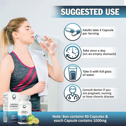 Extra Strength 65% HCA Pure Garcinia cambogia Natural Weight Loss Pills, Appetite Control Pill Dietary Supplement to Control Weight for Both Men and Women