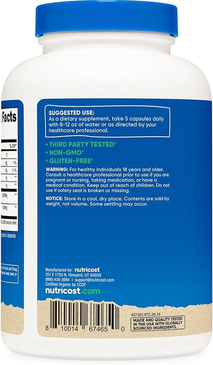 Nutricost Fiber Capsules with Prebiotic Fiber Supplement 300 Capsules - Made with Organic Psyllium Husk & Organic Jerusalem Artichoke, 60 Servings, Gluten Free, 3 G Per Serving
