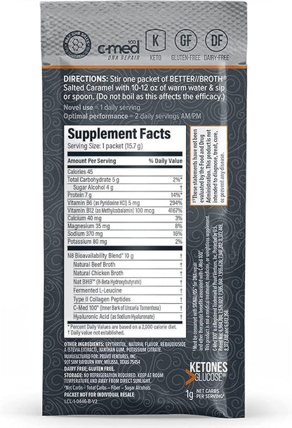 Pruvit Better Broth Salted Caramel for Joint Support, Muscle Recovery and for Improving The Appearance of Skin and Hair - 20 Count