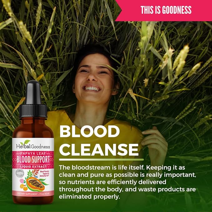 Papaya Leaf Blood Support Supplement 1oz - Natural Aid for Cardiovascular Health and Blood Circulation - Premium Formula with Glycerin - Gluten-Free, and Vegan