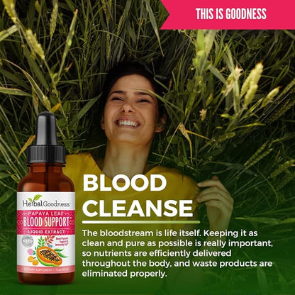 Papaya Leaf Blood Support Supplement 1oz - Natural Aid for Cardiovascular Health and Blood Circulation - Premium Formula with Glycerin - Gluten-Free, and Vegan