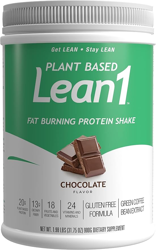 Lean1 Plant-Based Meal Replacement Protein Powder, Chocolate Flavor, 15-Serving Tub