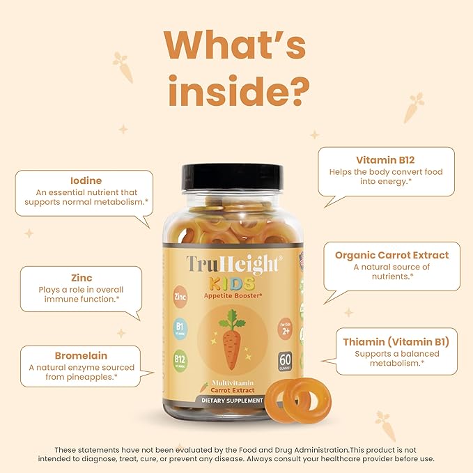 TruHeight Kids Appetite Booster Gummies (Ages 2+) All Natural Toddler, Kids & Teens Appetite Stimulant to Eat More - Weight Gain Vitamins - Endorsed by Pediatricians - Vitamin for Underweight Kids