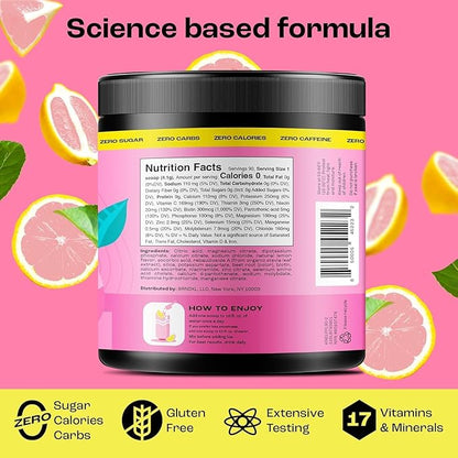 KEY NUTRIENTS Multivitamin Electrolytes Powder No Sugar - Fresh Pink Lemonade Electrolyte Powder - Endurance & Energy Supplement - Hydration Powder - No Calories - 90 Servings - Made in USA