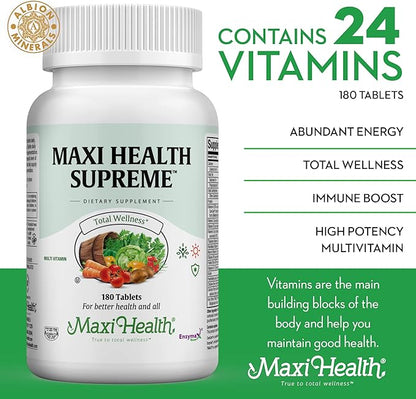 Maxi Health Supreme High Potency Multivitamin & Mineral for Wellness, Immune Boost & Antioxidant Defense, Includes Vitamin A, Vitamin C, Vit D and E, Vitamin B12, B6, Biotin, Selenium, Zinc, Inositol…