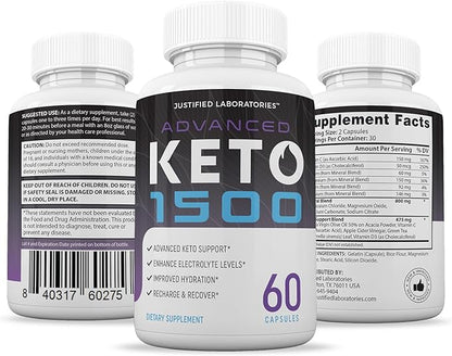 (3 Pack) Advanced Keto 1500 Keto Pills 1275MG New & Improved Formula Contains Apple Cider Vinegar Extra Virgin Olive Oil Powder Green Tea Leaf 180 Capsules