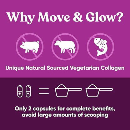 Move & Glow Collagen Pills for Women & Men – Vegetarian Multi-Collagen (Type I-V-X) with 9 Plant-based Superfoods for Skin Health & Joint Support – Biotin, Vitamin C, Vitamin E, 60 Vegetarian Capsules