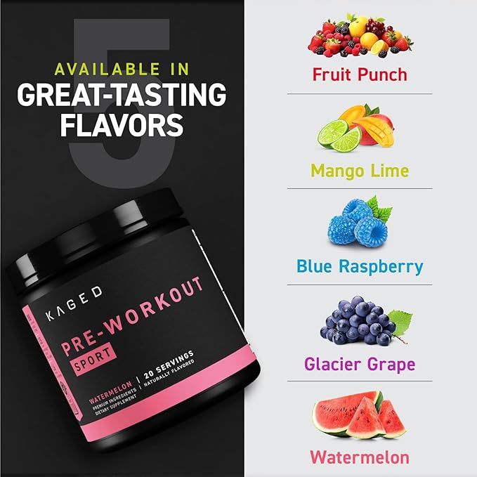 Kaged Pre-Kaged Sport Pre Workout Powder | Watermelon | Energy Supplement for Endurance | Cardio, Weightlifting Sports Drink | 20 Servings