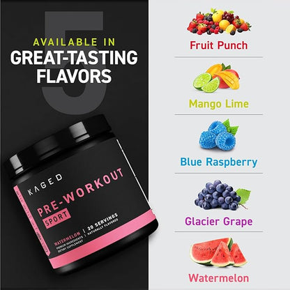 Kaged Pre-Kaged Sport Pre Workout Powder | Watermelon | Energy Supplement for Endurance | Cardio, Weightlifting Sports Drink | 20 Servings