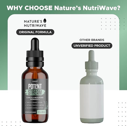 Nature's NutriWave Potent Stream Drops - Original Formula, Natural Prostate Supplements for men, bladder control supplements with Saw Palmetto - Reduce Bathroom Trips, Urinary Support - 3 Month Supply