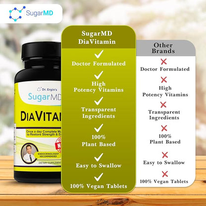 SugarMD Diavitamin Supplement Formula – Multivitamin for Men and Women – Multivitamins and Minerals – 60 Multi Vitamin Tablets – Restore Strength and Endurance – Non-GMO – Gluten-Free