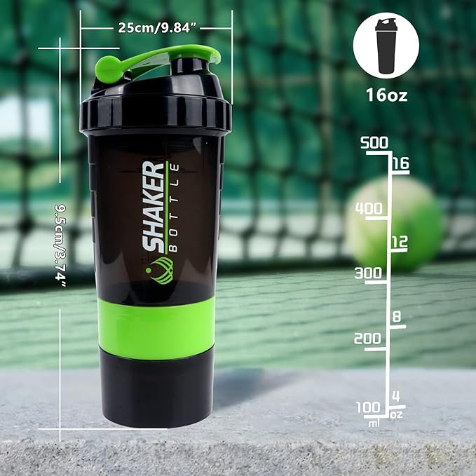 XTK Shaker Bottle 16OZ Protein Shaker Bottles with Mix Ball Portable Sports Water Bottle Leak Proof GYM Cup for Protein Mixes with Powder Storage & Pill Organizer, Idea for Pre Workout,BPA Free(green)