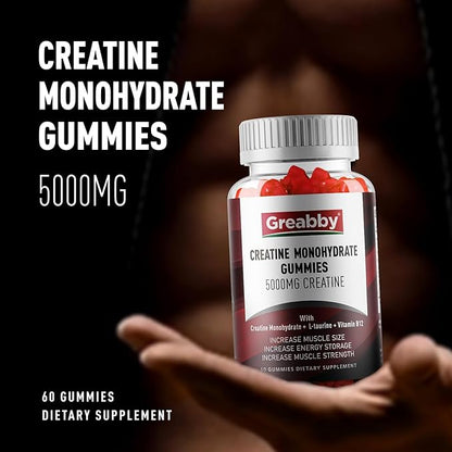 Creatine Monohydrate Gummies - 5g Creatine Monohydrate for Women & Men, L-Taurine, B12, Creatine Chews for Muscle Growth, Increase Strength and Build Muscle, Mixed Berry Flavor 120 Count
