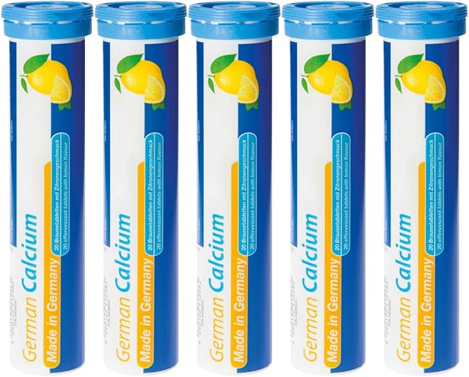 T&D German Calcium 500 mg - 100 Vegan Drink Effervescent Tablets - Lemon Lime Flavor - Made in Germany