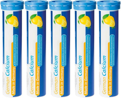 T&D German Calcium 500 mg - 100 Vegan Drink Effervescent Tablets - Lemon Lime Flavor - Made in Germany