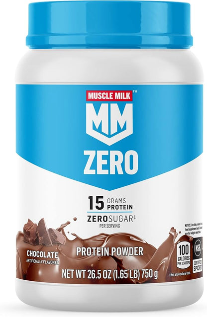 Muscle Milk ZERO, 100 Calorie Protein Powder, Chocolate, 15g Protein, 1.65 Pound, 25 Servings