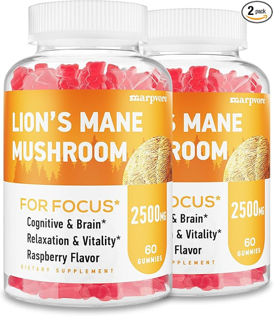Lions Mane Gummies,Lion's Mane Extract to 2500mg, Brain Supplements for Memory and Focus, Immune & Relaxation, Lions Mane Gummies for Adults, with Ashwagandha & Alpha GPC, 120 Mushroom Gummies