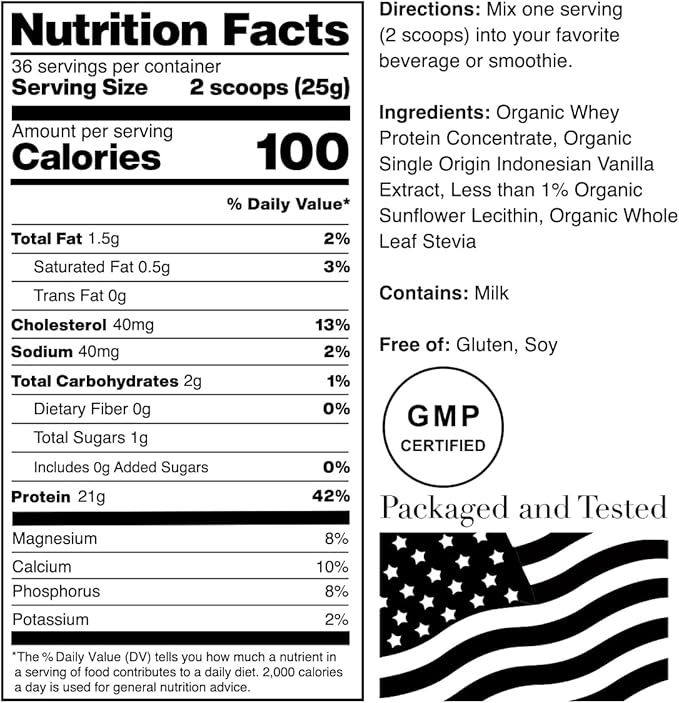 NorCal Organic Vanilla Whey Protein - 2lbs | Grass-Fed, Single-Origin Vanilla | Certified Non-GMO & American Humane from California Farms