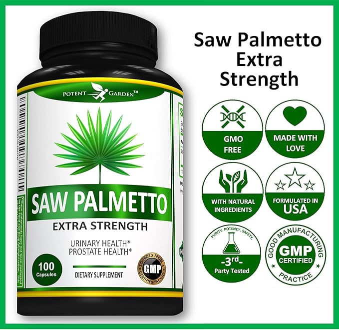 Potent Garden Saw Palmetto 500 mg - Prostate Supplements for Men - Supports Healthy Urination Frequency & Flow - Non GMO, 100 Saw Palmetto Capsules