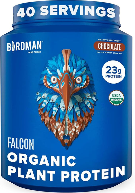BIRDMAN Falcon Vegan Protein Powder Organic, Stevia & Sugar Free, Plant Based Protein, Low Carb, Dairy Free, Keto, Non Whey Protein, Probiotic, Pea Protein | Chocolate Flavor - 40 Servings - 2.64lb