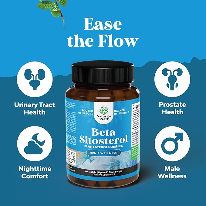 Natures Craft Plant Sterols Complex with Beta Sitosterol - 500mg Beta-Sitosterol Sterols and Stanols Supplement for Prostate Support - Prostate Health Supplement for Men - 60 Tablets