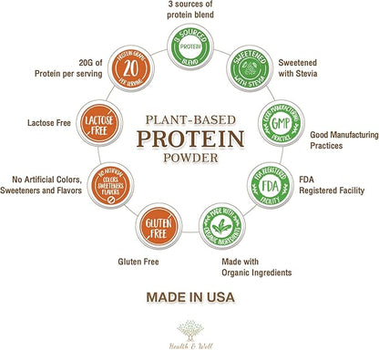 Health & Well Plant-Based Protein Powder, Contains Three Vegan proteins and Eight Different Super Fruits (Chocolate)