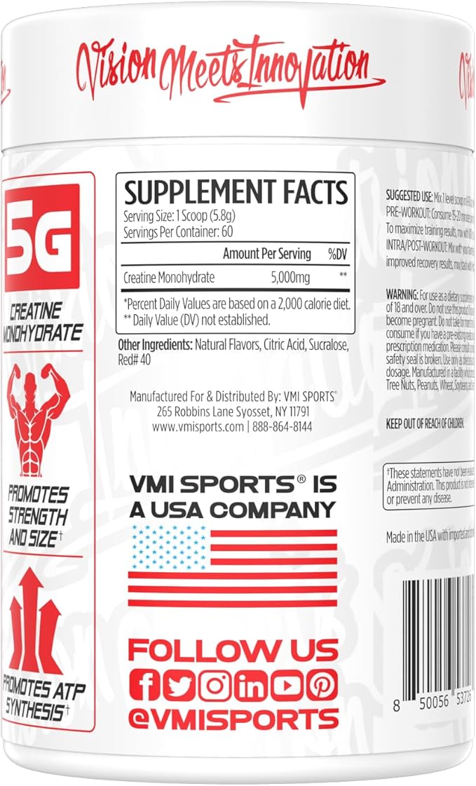 VMI Sports Creatine Monohydrate Powder Muscle Mass – Strength – Size – Power | 5 Grams per Serving (60 Servings, Gummy Bear)