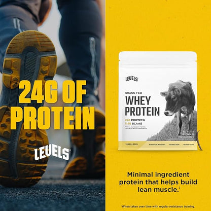 Levels Grass Fed Whey Protein Powder, No Artificials, 24G of Protein, Vanilla Bean, 1LB