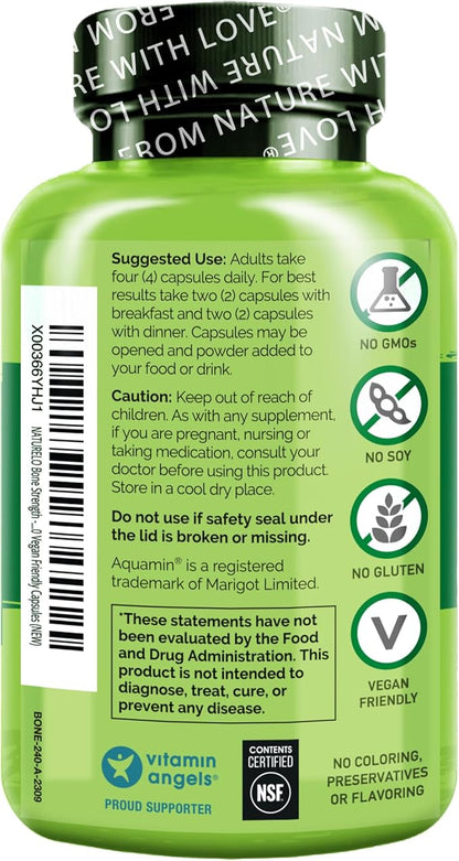 NATURELO Calcium Supplement - with Vitamin C, Vitamin D3, K2, and Calcium Magnesium Zinc for Bone Strength with Calcium 600mg - Plant-Based, 240 Vegetarian Capsules, Non-GMO, Soy & Gluten-Free