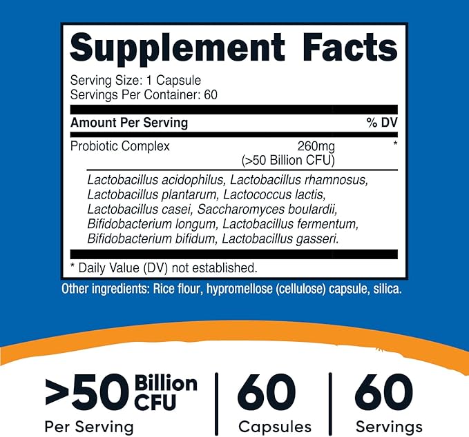 Nutricost Probiotic Complex - 50 Billion CFU, 60 Capsules - Probiotic for Men and Women - Vegetarian Capsules, Non-GMO, Gluten Free