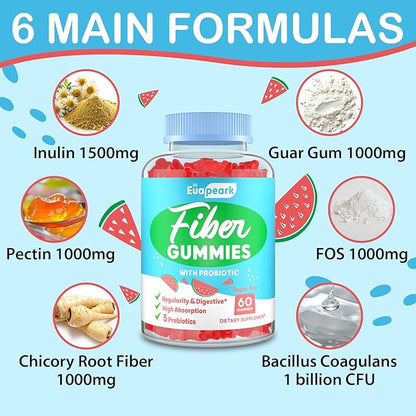 Fiber Gummies for Adults, Fiber Gummies for Women & Men, Fiber Gummies for Regularity, Digestion & Gut Health, 5 Prebiotics Complex, Inulin, Fos, Chicory Root - Fiber 5g, Sugar Free, 7 Packs