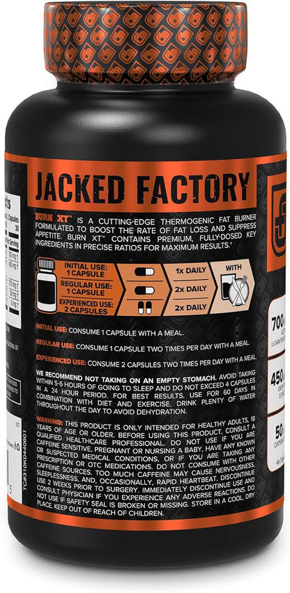 Jacked Factory Burn-XT for Men & Women - Improve Focus & Increase Energy - Premium Acetyl L-Carnitine, Green Tea Extract, Capsimax Cayenne Pepper, & More - 30 Natural Veggie Pills