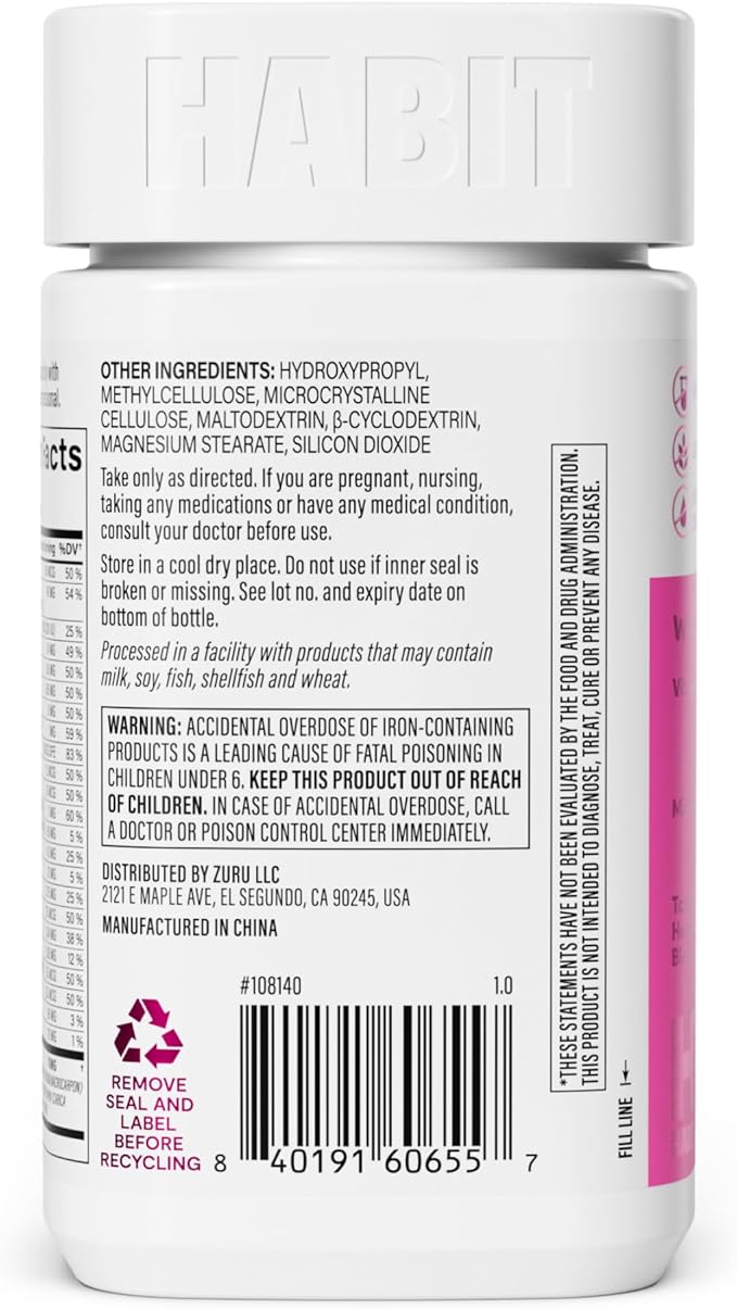 Habit Womens Multi Supplement 2 Pack (120 Capsules) - New Look, Supports General Health & Wellness, 23 Essential Vitamins and Minerals, Fruit extracts, Folate, Iron, B12, Biotin, Non-GMO