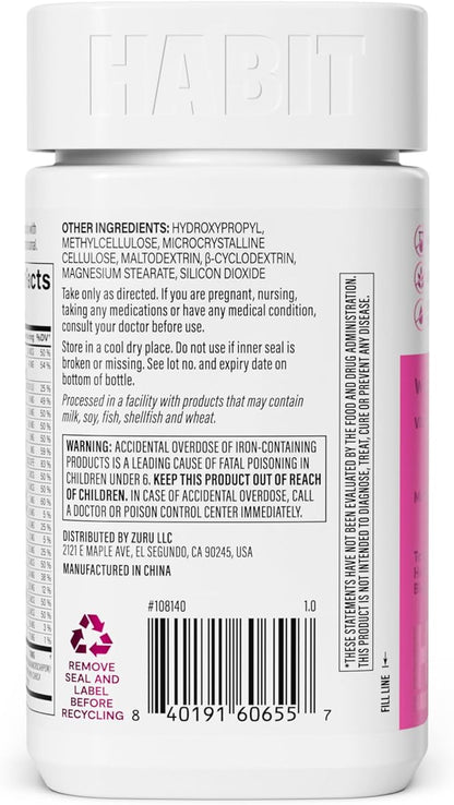 Habit Womens Multi Supplement 2 Pack (120 Capsules) - New Look, Supports General Health & Wellness, 23 Essential Vitamins and Minerals, Fruit extracts, Folate, Iron, B12, Biotin, Non-GMO