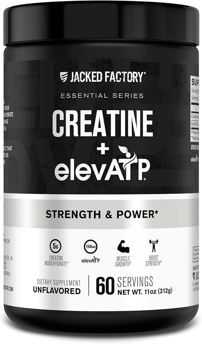 Creatine + ElevATP - Creatine Monohydrate Powder for Muscle Growth, Increased Strength, Enhanced Energy Output, with ElevATP for Sustained Energy & Endurance - 60 Servings, Unflavoured