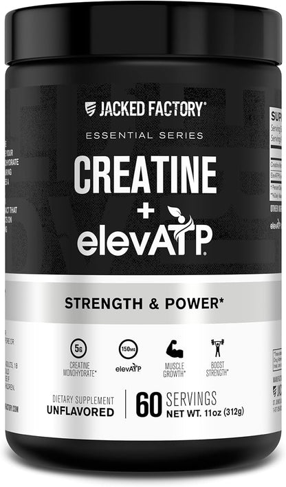 Creatine + ElevATP - Creatine Monohydrate Powder for Muscle Growth, Increased Strength, Enhanced Energy Output, with ElevATP for Sustained Energy & Endurance - 60 Servings, Unflavoured