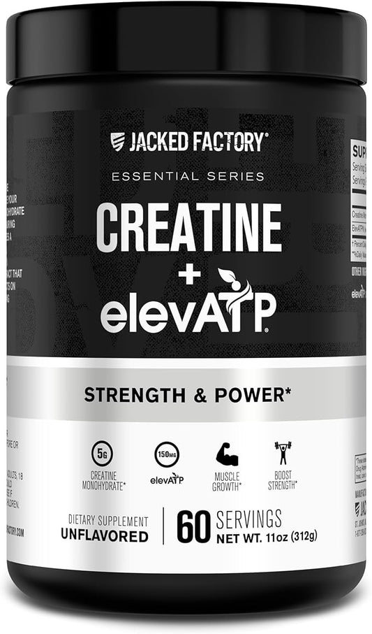Creatine + ElevATP - Creatine Monohydrate Powder for Muscle Growth, Increased Strength, Enhanced Energy Output, with ElevATP for Sustained Energy & Endurance - 60 Servings, Unflavoured
