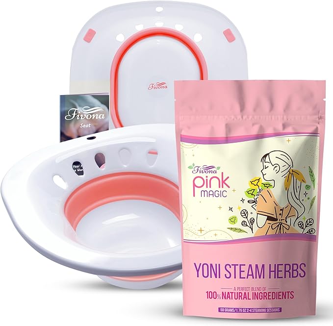 Fivona Yoni Steam Kit 2-in-1 Bundle of Steaming Seat with Pink Premium Herbs Bundle - at Home V-SPA Cleansing Set for Toilet Bowl - Detox and Rejuvenate with All-Natural Herbal Therapy
