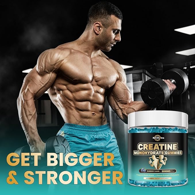 Creatine Monohydrate Gummies for Men & Women, 5000mg Chewables Creatine Supplement for Muscle Growth & Recovery, Promote Energy, Boost Strength, High Absorption, Blueberry Flavor Big Bear Gummies