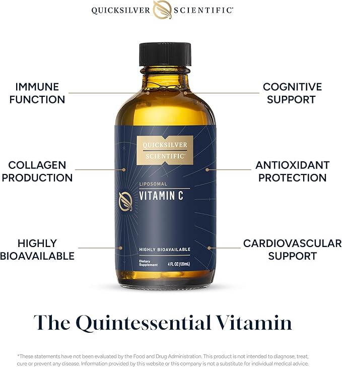 Quicksilver Scientific Liposomal Vitamin C - 1000mg Buffered Liquid Vitamin C Supplement - Immune + Antioxidant Support - Liposomes for Superior Absorption - Vegan + Non-GMO (4oz / 120ml)