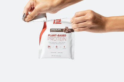 TB12 Plant Based Protein Powder by Tom Brady, 24g of Vegan Pea Protein, Low Sugar, Low Carb, Non-GMO, Meal Replacement, Keto Friendly, Paleo, Sugar Free, Chocolate Flavor (1.12 Ounce / 12 Pack)
