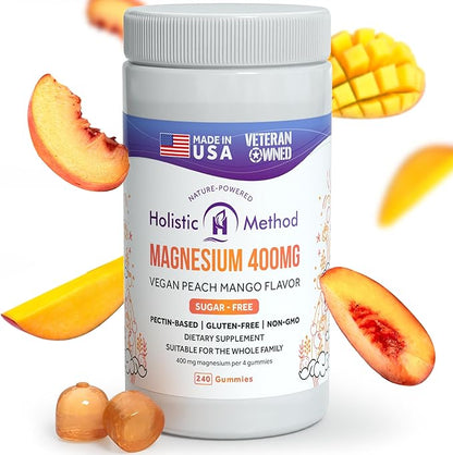 Magnesium Citrate Gummies - Sugar-Free, Vegan and Non-GMO for Better Sleep and Relaxation - No Sugar Alcohol - Magnesium Supplement for Adults, Teens and Kids - Peach Mango - 240 Chews