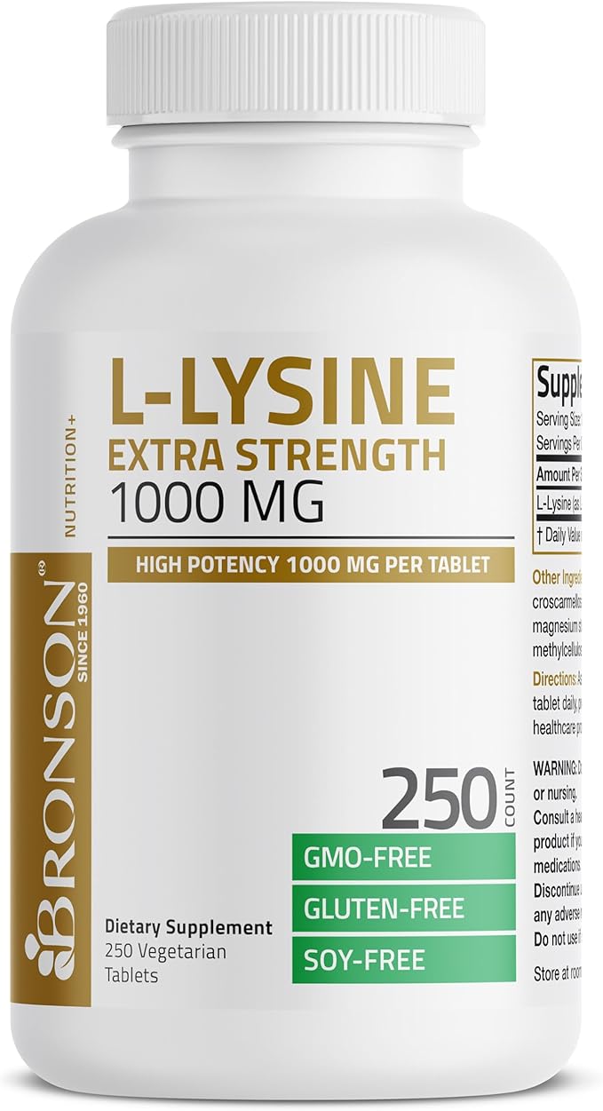 Bronson L-Lysine Extra Strength 1000 MG per Tablet High Potency, Immune Support & Supports Collagen Synthesis, Non-GMO, 250 Vegetarian Tablets