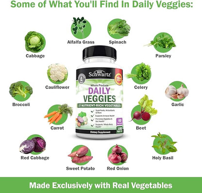 Daily Fruits and Veggies Supplement for Women and Men - 47 Whole Food Fruits and Vegetables - Diverse Natural Balance of Vitamins Minerals and Noni - 180 Fruit Capsules, 180 Veggie Capsules (2 Pack)