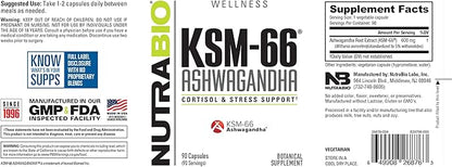 NutraBio Ashwagandha KSM-66 Herbal Supplement for Better Overall Well-Being- Ashwagandha Supplement- 600mg - 90 Vegetable Capsules